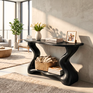Handmade Wooden Console Table Organic Sculptural Entryway Shelf