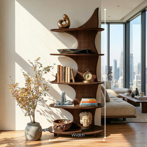Sculptural Solid Wood Bookshelf with Organic Curved Shelves for Modern Interiors