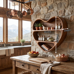 Handcrafted Heart-Shaped Wood Wall Spice Rack with Sculptural Three-Tier Shelves