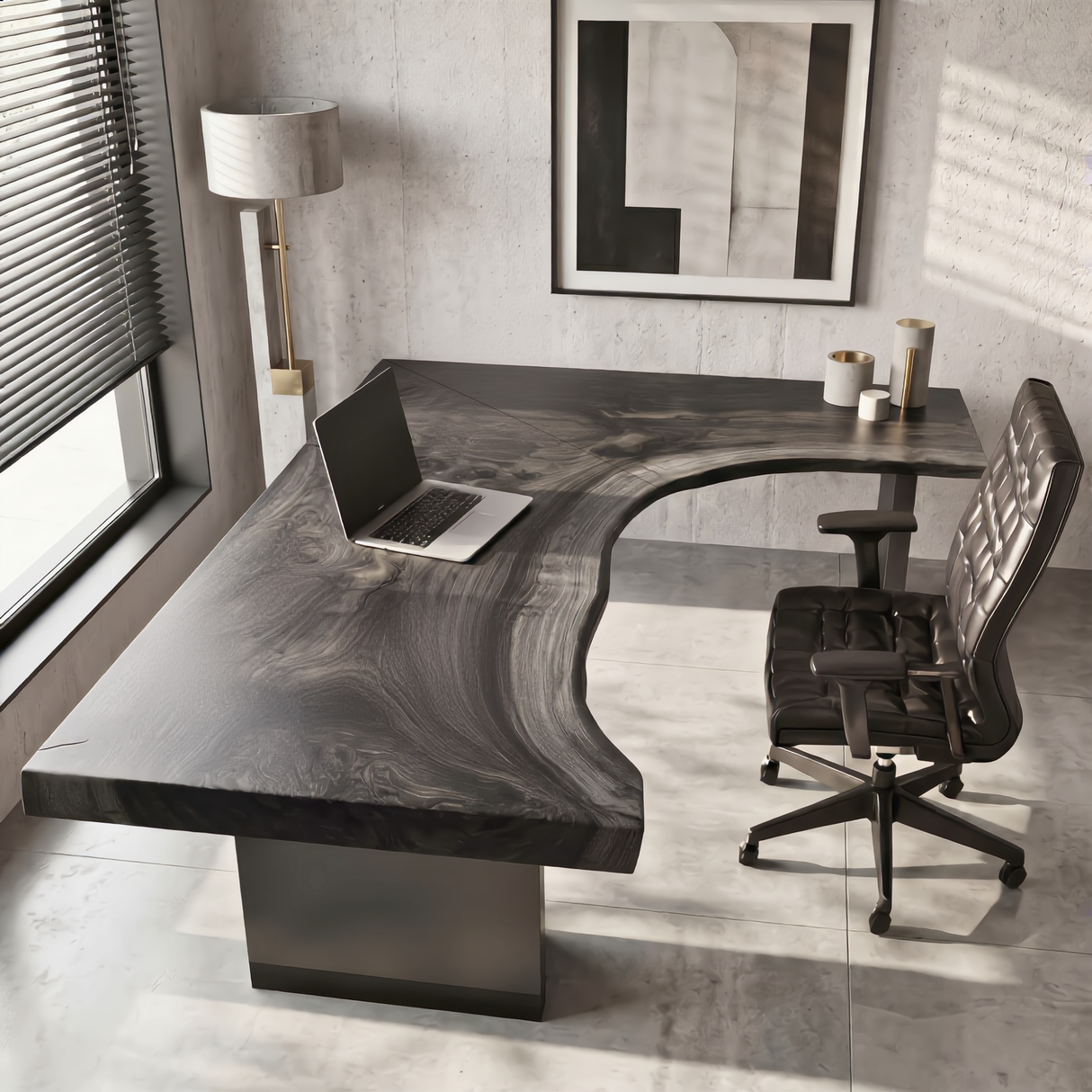 Live Edge Solid Wood Desk with Sculptural Cutout Design