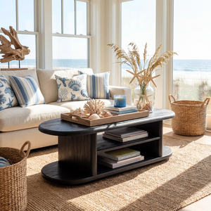 Modern Wood Coffee Table with Open Shelf Storage