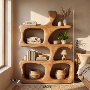 Sculptural Organic Wood Display Shelf with Open Compartments