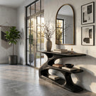 Sculptural Solid Wood Console with Integrated Shelf
