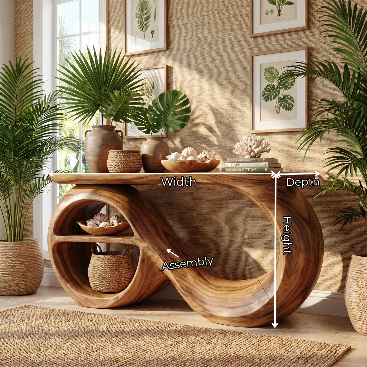 Solid Wood Console Table with Infinity Sculptural Base