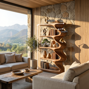 Solid Wood Sculptural Display Shelf with Flowing Curves for Organic Modern Interiors