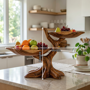 Solid Wood Branch Fruit Bowl Stand with Two Sculptural Display Trays