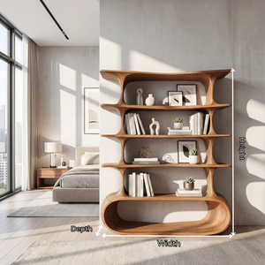 Modern Tiered Curve Wood Shelf for Books and Decorative Display