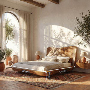 Wraparound Solid Wood Platform Bed with Sculpted Headboard