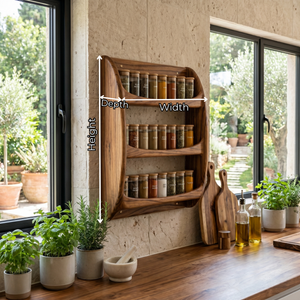Solid Wood Wall Spice Rack with Rounded Three-Tier Open Shelf Design