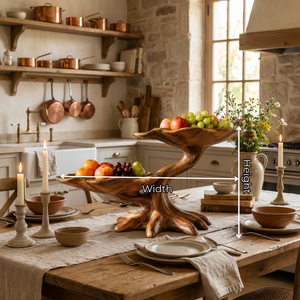 Sculptural Solid Wood Fruit Bowl with Two-Tier Organic Branch Base