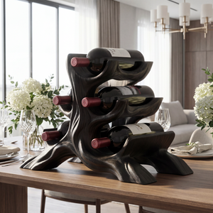 Sculptural Solid Wood Wine Rack Organic Branch Form Compact Tabletop Bottle Holder Display