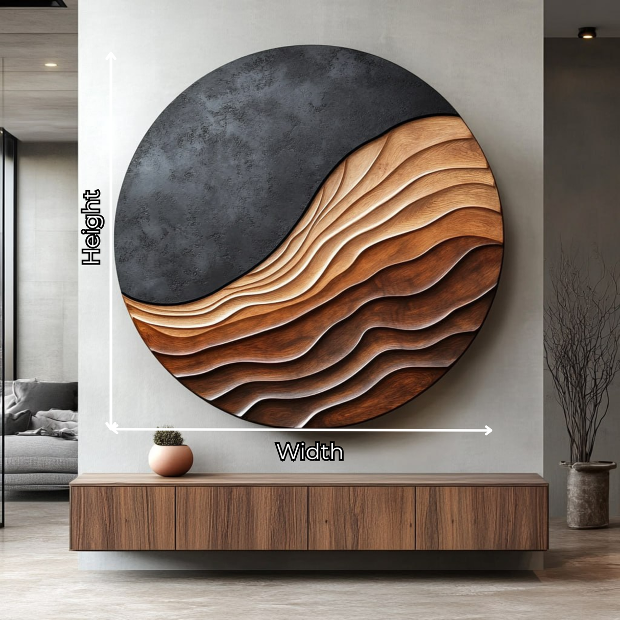 Round Layered Solid Wood Wall Sculpture with Flowing Relief and Textured Contrast