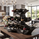Multi Tier Solid Wood Wine Rack with Organic Sculptural Form Rustic Bottle Holder