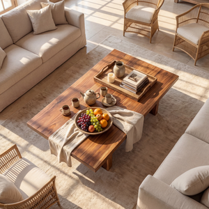 Rectangular Wood Coffee Table with Chunky Panel Legs