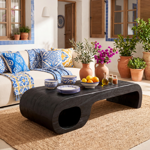 Sculptural Solid Wood Coffee Table, Modern Curved Statement Table