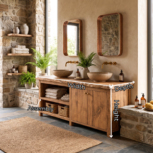 Bathroom Vanity Solid Wood with Double Sink and Open Shelf Storage for Rustic Bathroom