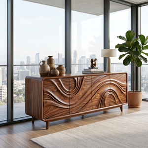 Solid Wood Four Door Media Sideboard with Sculpted Flow Front