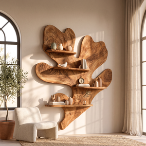 Solid Wood Wall Shelf with Organic Freeform Design for Living Room Decor