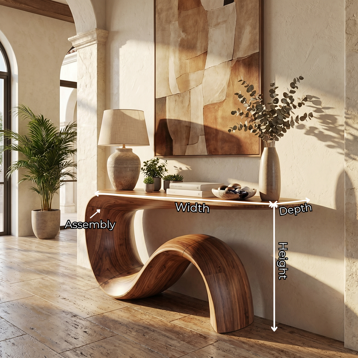 Solid Wood Console Table with Flowing S Curve Base