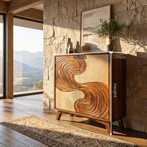 Solid Wood Sideboard with Flowing Wave Sculptural Doors for Modern Interiors
