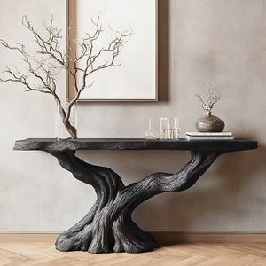 Sculptural Wood Console Table with Tree Form Base
