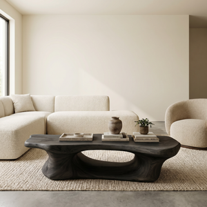 Coffee Table Solid Wood with Long Arched Hollow Base for Living Room