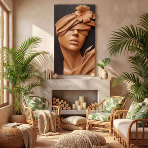 Serenity Bloom Wooden Relief Floral Woman Sculpture Wall Art