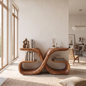 Handcrafted Solid Wood Console Table with Sculptural Infinity Base