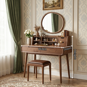 Solid Wood Vanity Table with Organizer Hutch, Drawer Storage, and Tapered Legs
