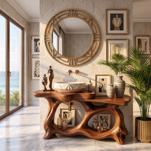 Bathroom Vanity Solid Wood with Sculptural Double Arch Base