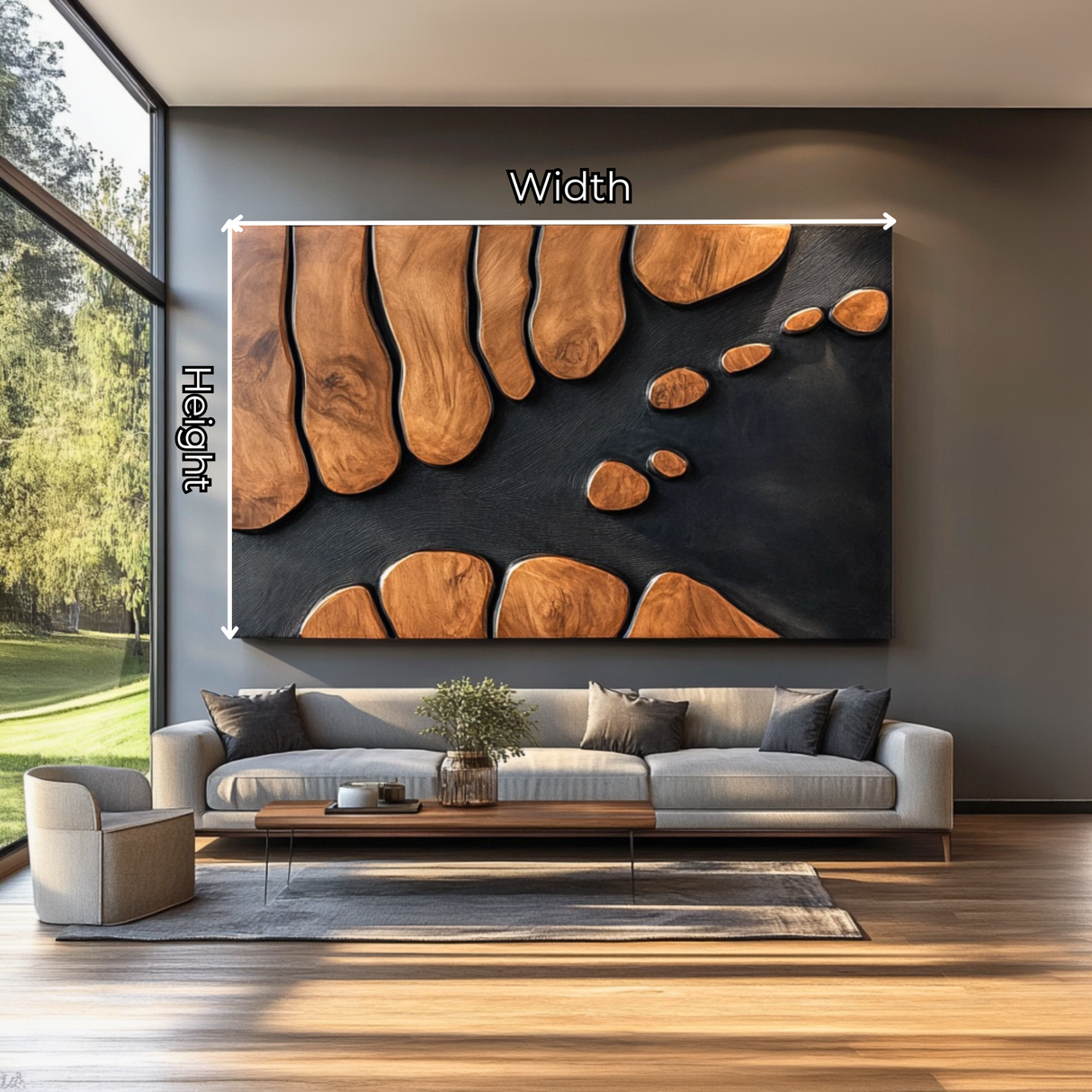 Abstract Sculptural Wood Wall Art Panel with Black Textured Ground
