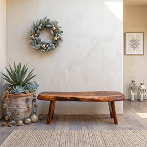 Live Edge Solid Wood Outdoor Bench with Sculptural Tapered Legs