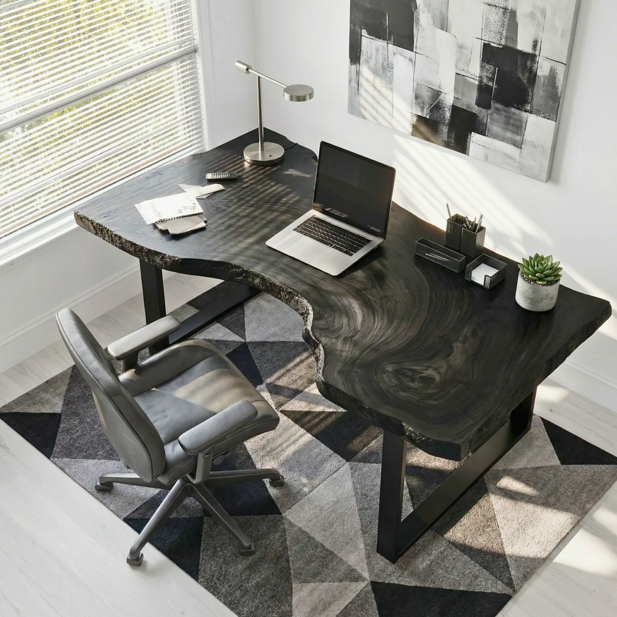 Live Edge Solid Wood Desk with Metal Legs