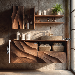 Sculpted Solid Wood Floating Bathroom Vanity with Layered Organic Relief