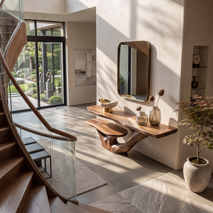Console Table with Organic Branching Base and Floating Display Shelf