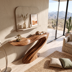Console Table Solid Wood with Sculptural Swooping Pedestal for Entryway Decor