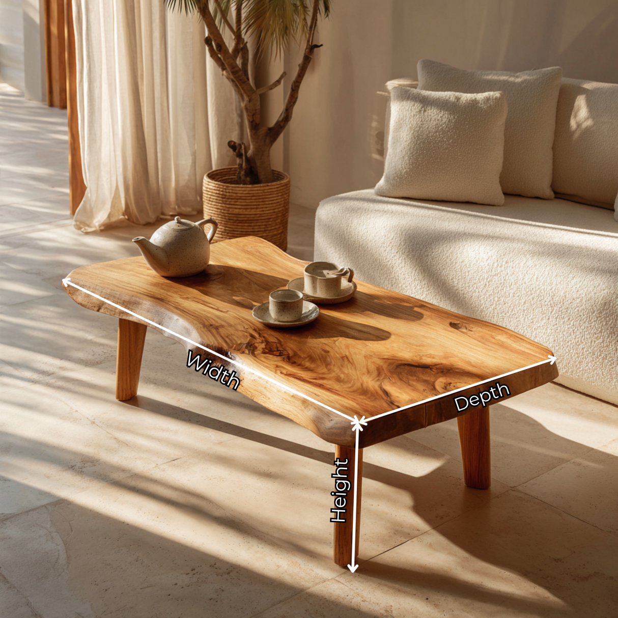 Solid Wood Coffee Table with Organic Live Edge Top