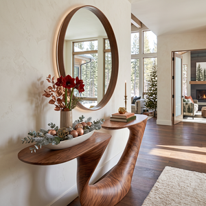 Organic Solid Wood Console Table with Sculptural Double Curve Base