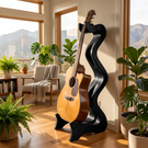 Sculptural Guitar Stand Handmade Wooden Guitar Holder Modern Artistic Floor Stand