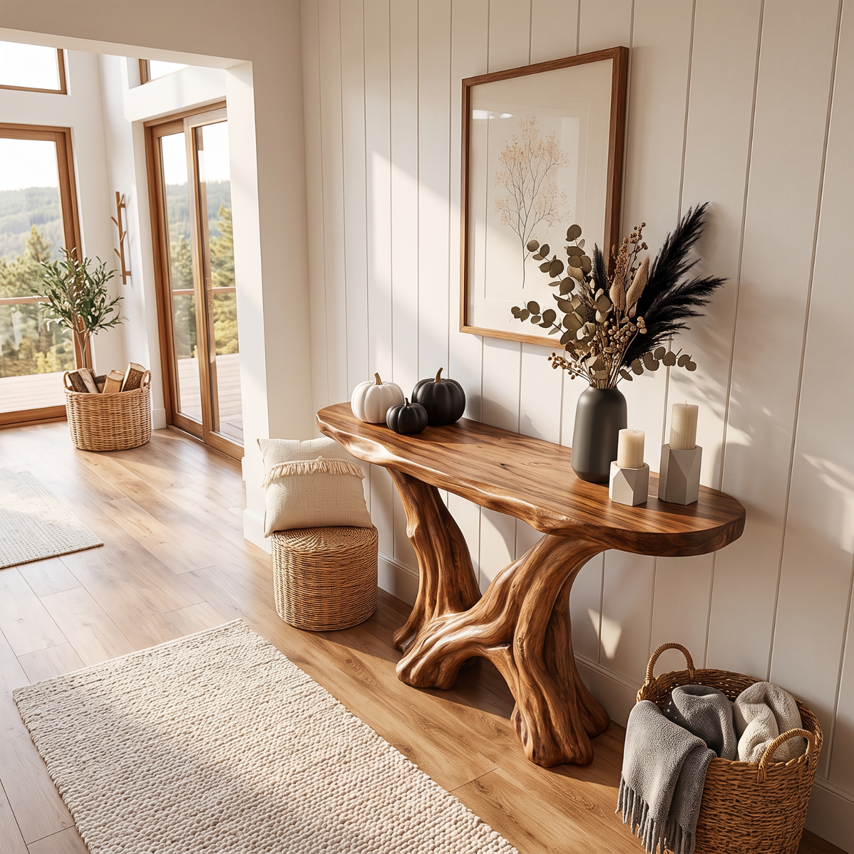 Organic Solid Wood Console Table with Sculptural Root Base