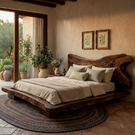 Solid Wood Sculptural Bed with Freeform Live Edge Headboard and Platform Base