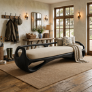 Organic Solid Wood Bench with Open Sculptural Frame for Bedroom