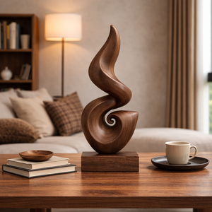 Abstract Spiral Wood Sculpture Modern Tabletop Art Decor
