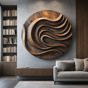 Round Solid Wood Wall Sculpture for Modern Living Room Interiors