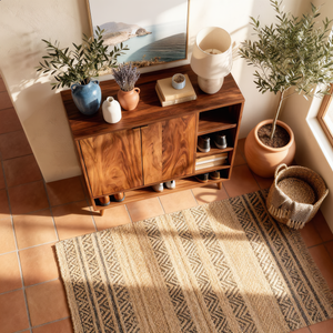 Handcrafted Solid Wood Shoe Cabinet with Double Doors and Open Side Shelf for Entryway and Hallway
