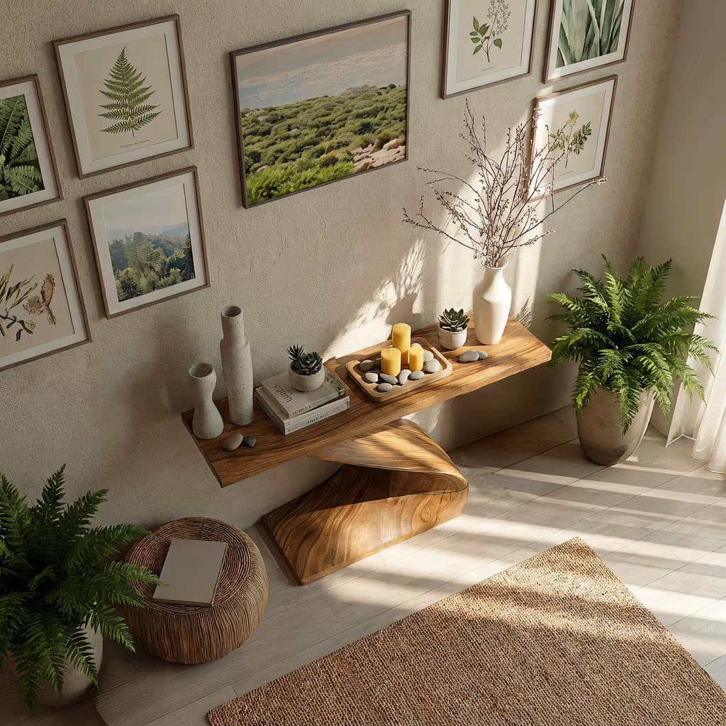 Sculpted Solid Wood Hallway Table for Organic Modern Interiors
