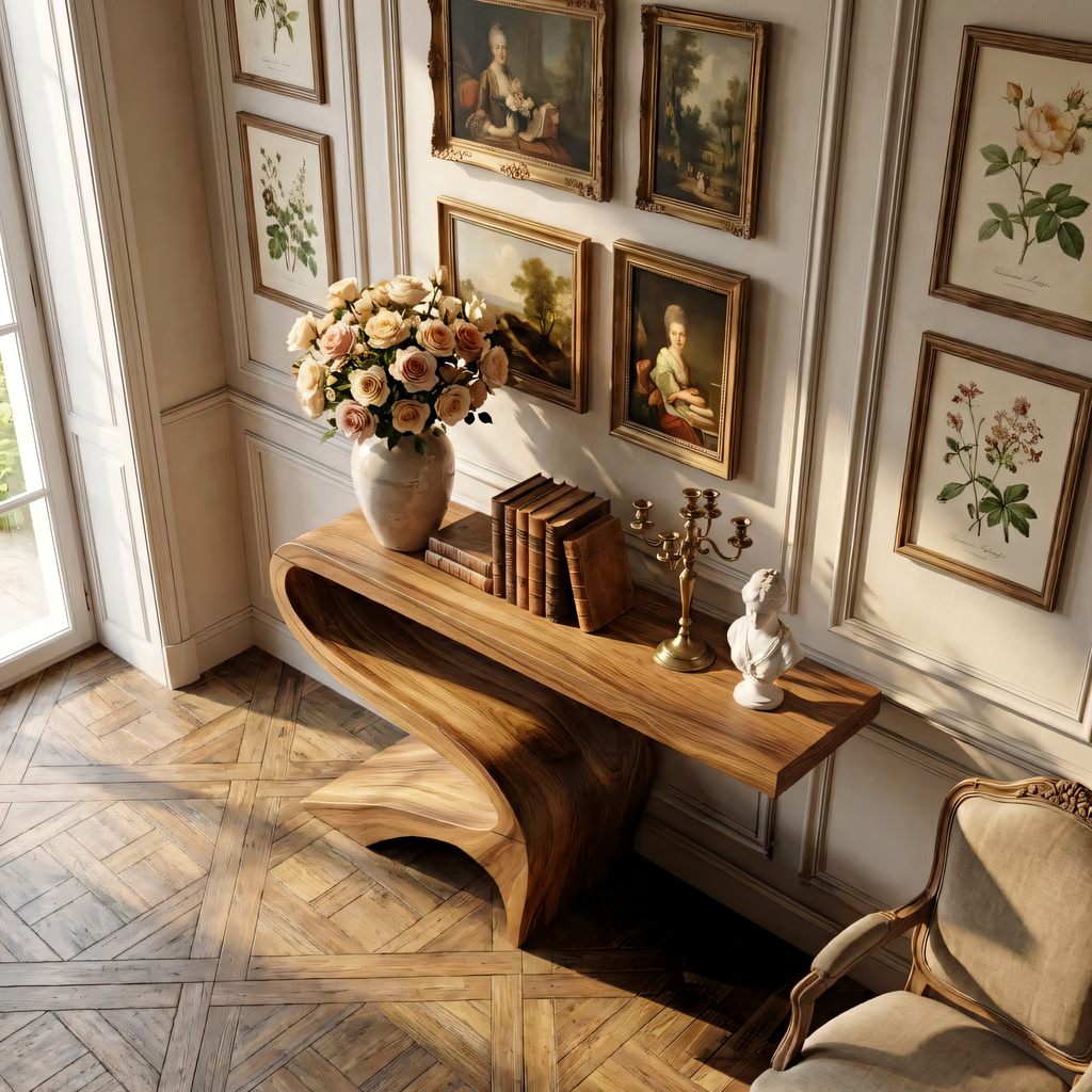 Curved Solid Wood Console Table for Mediterranean Style Interiors