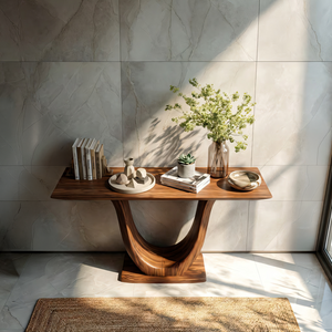 Curved U-Base Solid Wood Console Table for Modern Interiors