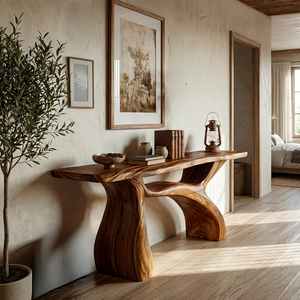 Sculptural Solid Wood Console Table with Organic Curved Base