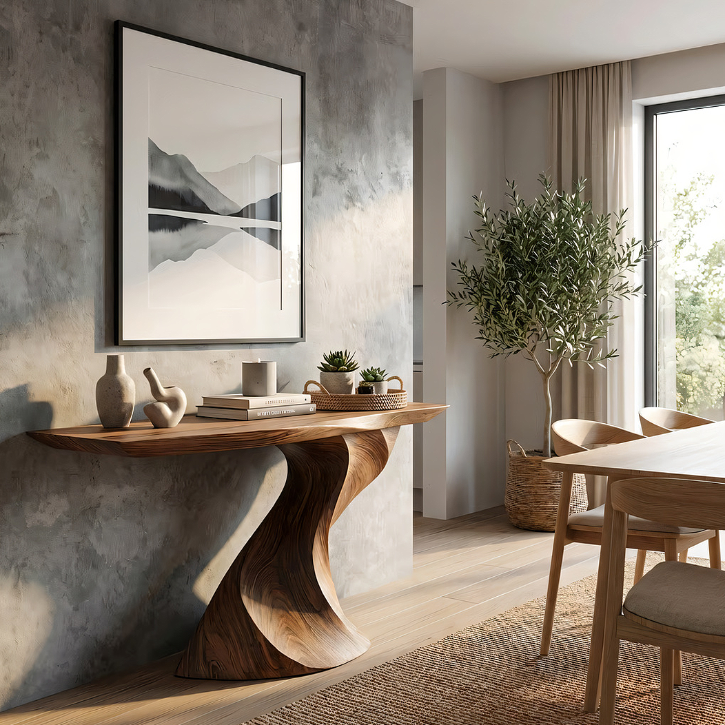 Sculpted Twist Solid Wood Console Table – Modern Organic Design